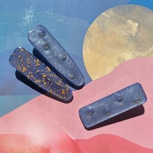 Shimmery Blue with Gold Stars & Moon Hair Clips Sets